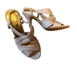 BCBG PARIS | nude strappy high heeled sandals 7.5